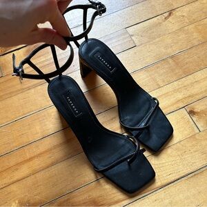 Topshop Sz 8 (38) Black Strappy Block Heel Shoes